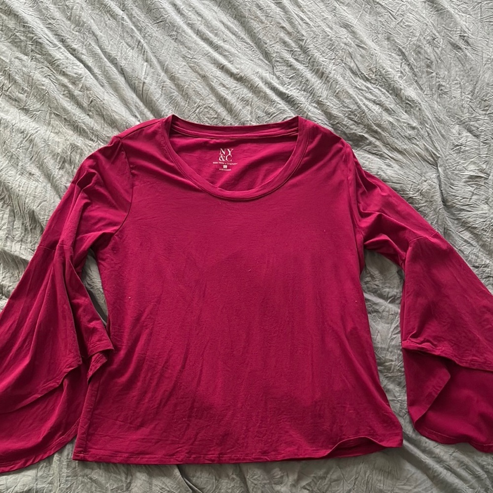 New York & Company Pink Bell Sleeve Tee